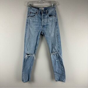 Agolde Light Wash Jamie Distressed High Rise Button Fly Classic Jeans Size 23